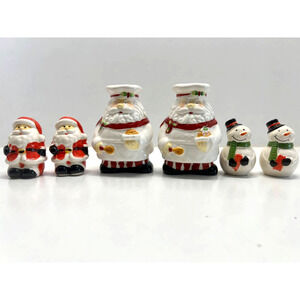 Vintage 3 Sets Christmas Salt & Pepper Shakers Snowmen Santa Chef Pair Ceramic